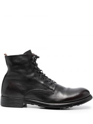 Čipkované kožené šnurovacie členkové topánky Officine Creative čierna