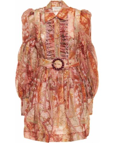 Sukienka mini z nadrukiem z falbankami Zimmermann - beżowy