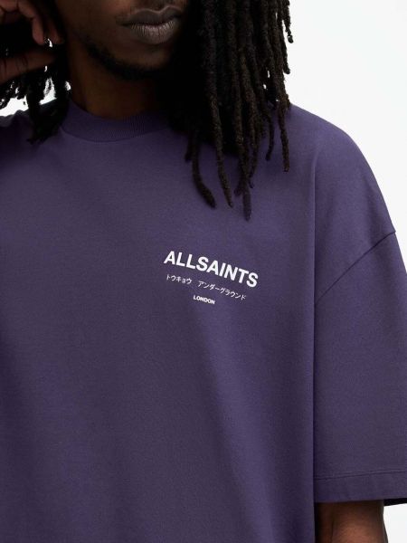 Koszulka bawełniana z nadrukiem Allsaints fioletowa