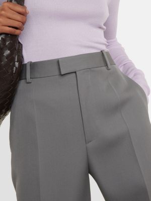 Vlnené rovné nohavice s vysokým pásom Bottega Veneta sivá