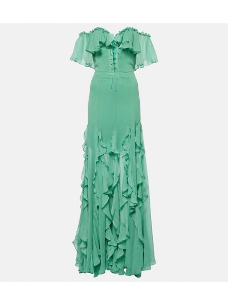 Jedwabna sukienka długa Costarellos zielona