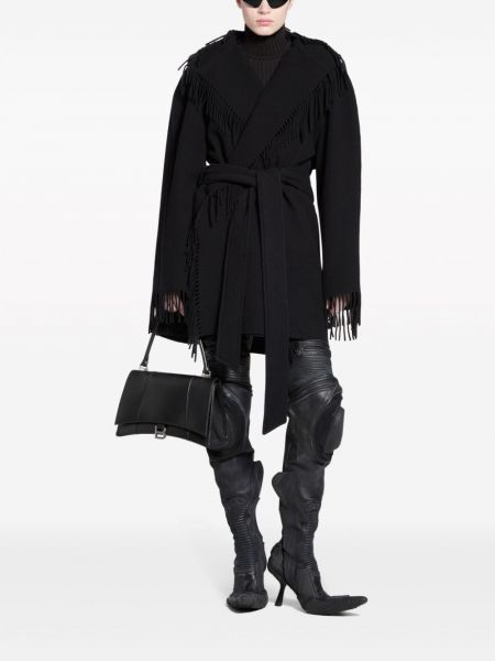 Manteau à franges en laine Balenciaga noir