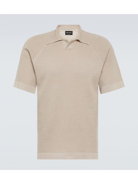 Medvilninis kašmyro polo marškinėliai Giorgio Armani smėlinė