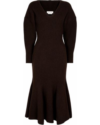 Sukienka midi wełniana z kaszmiru Alexander Mcqueen - brązowy