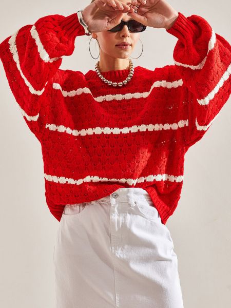 Pletený pruhovaný sveter s balónovými rukávmi Bianco Lucci