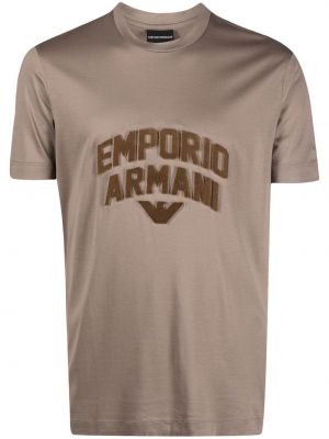 Тениска с принт Emporio Armani кафяво