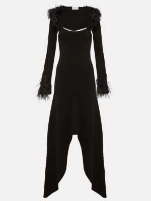 Sukienka długa z futerkiem z dżerseju The Attico czarna