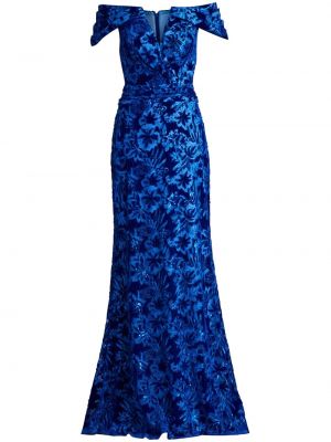 Velurové flitrované večerné šaty Tadashi Shoji modrá