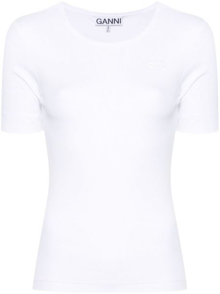 Siuvinėtas marškinėliai Ganni balta