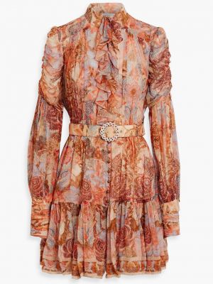 Платье мини с рюшами Zimmermann оранжевое