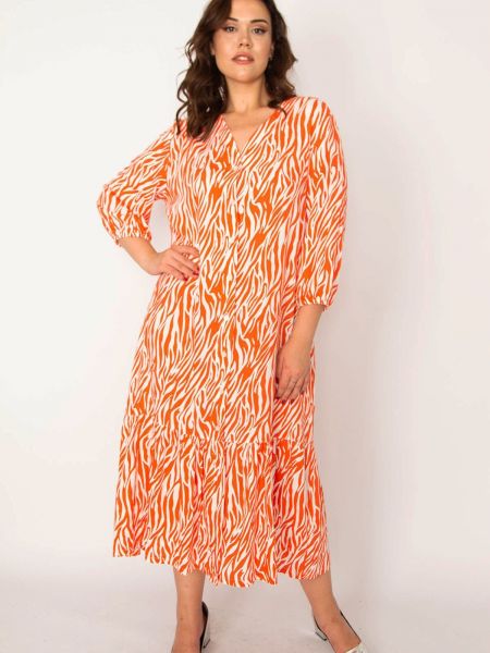 Pletená viskózová sukňa na gombíky şans oranžová