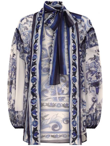 Копринена блуза Dolce & Gabbana синьо