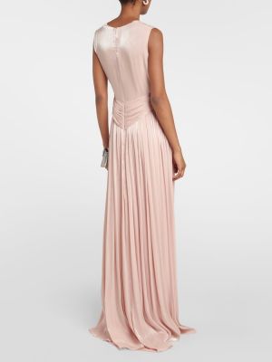 Satynowa sukienka długa drapowana Costarellos różowa