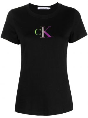 Βαμβακερή μπλούζα με σχέδιο Calvin Klein Jeans μαύρο