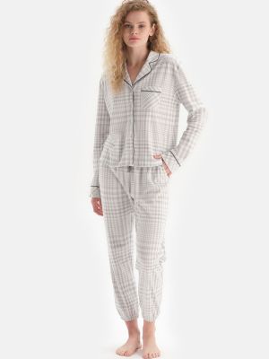 Kostkované pyžamo Dagi šedé