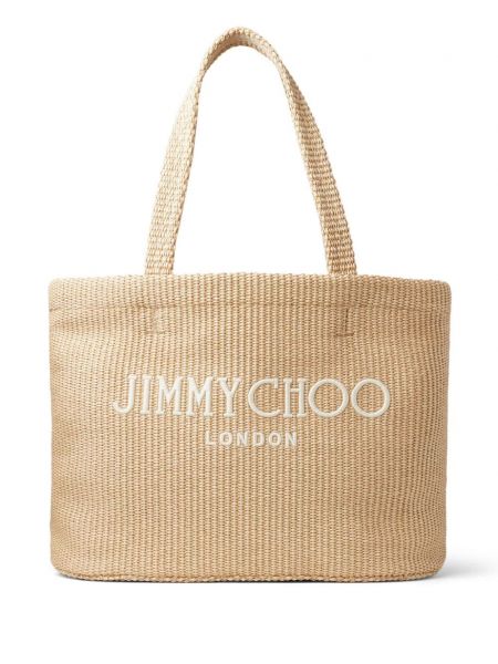 Plážová taška s výšivkou Jimmy Choo béžová