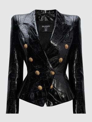 Черный кожаный пиджак Balmain