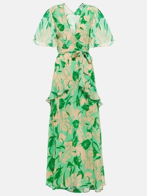 Rochie midi de mătase cu model floral Rixo verde