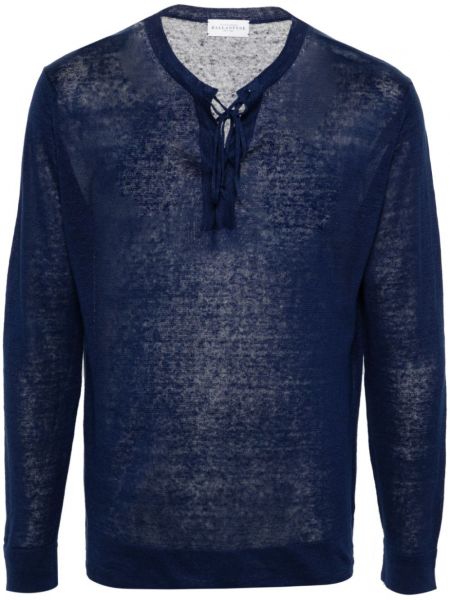 Плетен ленен дълъг пуловер Ballantyne синьо