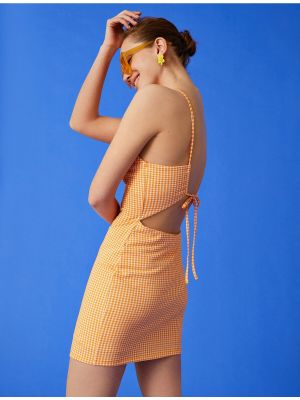 Mini obleka s karirastim vzorcem Koton oranžna