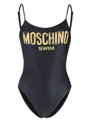 Plavky s výrezom na chrbte s potlačou Moschino čierna