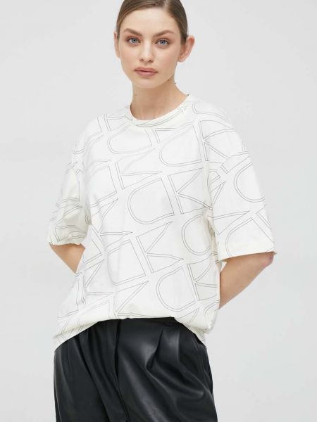 Laza szabású pamut póló Calvin Klein - bézs