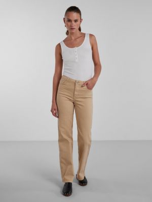 Jeansy relaxed fit Pieces beżowe