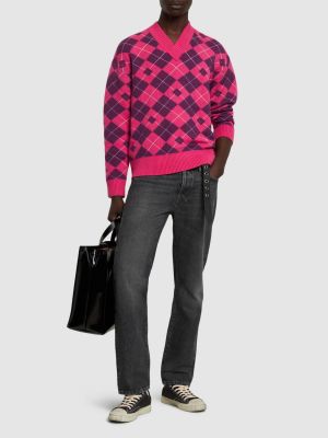 Volneni pulover z v-izrezom Acne Studios roza
