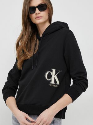 Pamučna hoodie s kapuljačom Calvin Klein Jeans crna