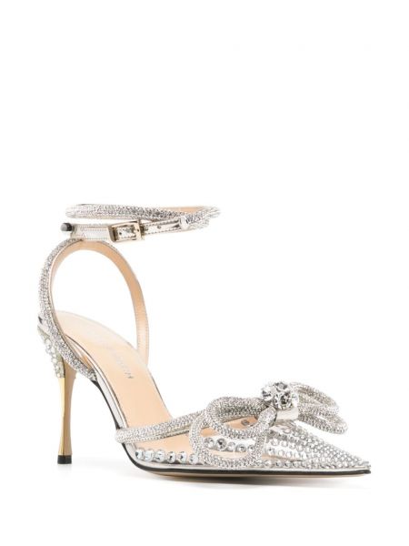 Sandały z kokardką z kryształkami Mach & Mach srebrne
