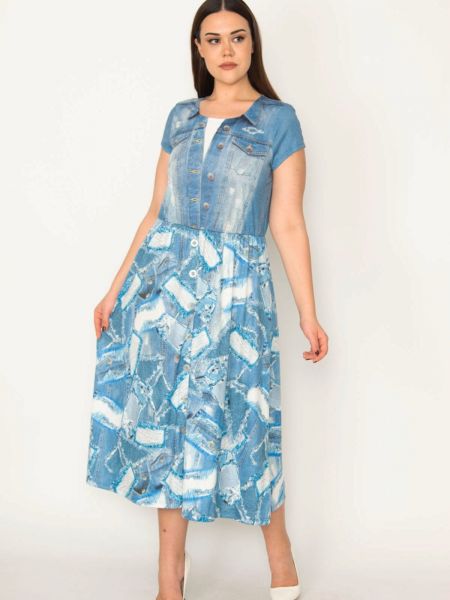 Sukienka mini z nadrukiem z krótkim rękawem Sans niebieska
