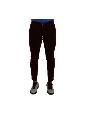 Aksamitne jeansy skinny bawełniane slim fit Dolce And Gabbana czerwone