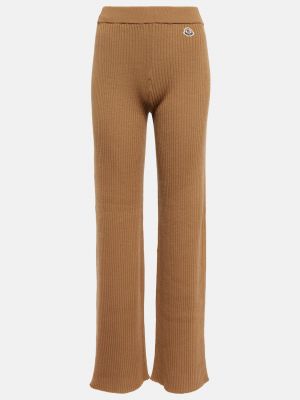 Шерстяные брюки с высокой талией Moncler коричневые