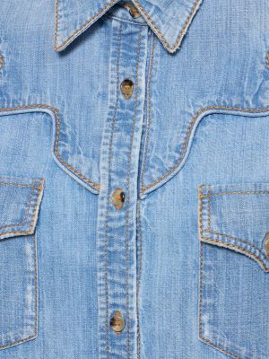 Haftowana koszula jeansowa bawełniana Ermanno Scervino niebieska