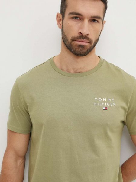 Меланжевая хлопковая футболка Tommy Hilfiger зеленая