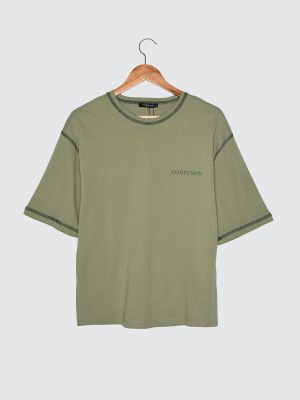 Dzianinowa koszulka z nadrukiem relaxed fit Trendyol