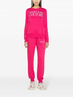Bavlněná mikina s výšivkou Versace Jeans Couture růžová