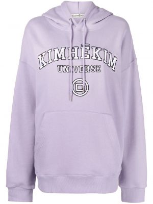 Medvilninis siuvinėtas džemperis su gobtuvu Kimhekim violetinė