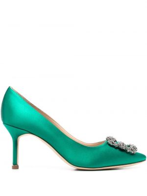 Полуотворени обувки с катарама Manolo Blahnik зелено