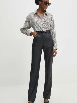 Jednobarevné kalhoty s vysokým pasem Answear Lab černé