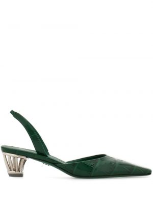 Полуотворени обувки с ток с отворена пета Ferragamo зелено