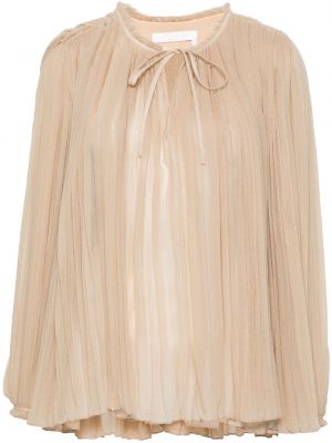 Плисирана прозрачна блуза Chloé кафяво