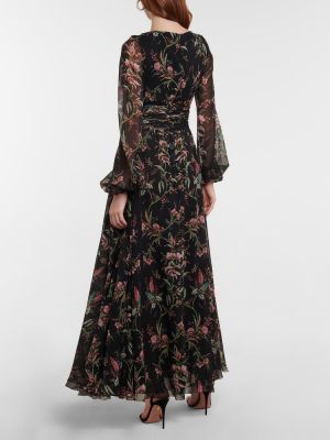 Kvetinové hodvábne dlouhé šaty Giambattista Valli čierna