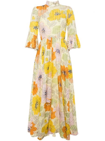 Midi obleka s cvetličnim vzorcem s potiskom Alemais rumena