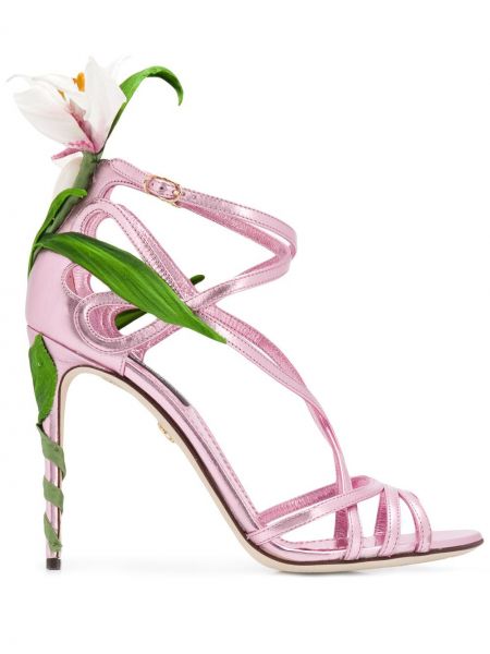 Sandale cu broderie Dolce & Gabbana roz