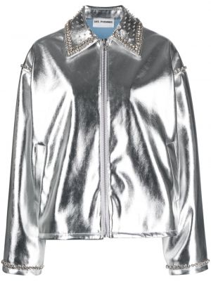 Usnjena jakna iz umetnega usnja s kristali Des Phemmes srebrna