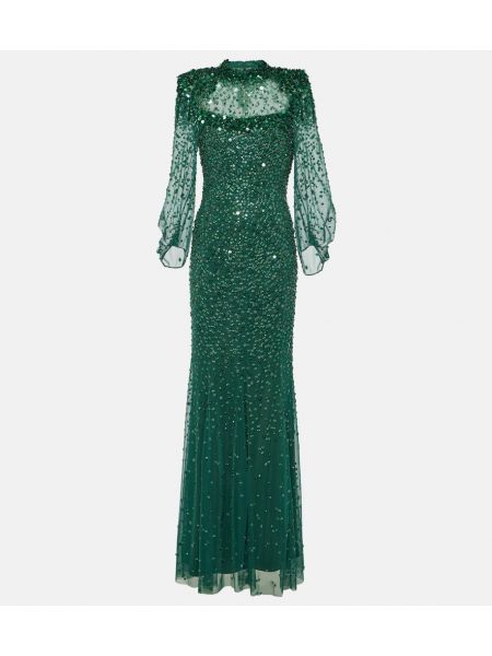 Maksi suknelė iš tiulio Jenny Packham žalia