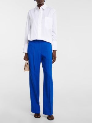 Rovné kalhoty s vysokým pasem relaxed fit Victoria Beckham modré
