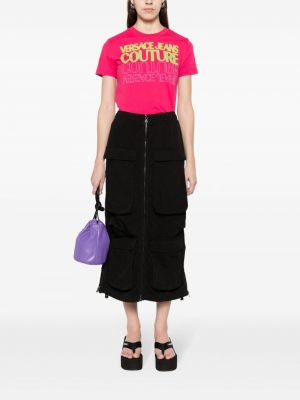 Kokvilnas t-krekls ar apdruku Versace Jeans Couture rozā
