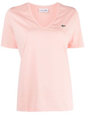 Βαμβακερή μπλούζα με κέντημα Lacoste ροζ